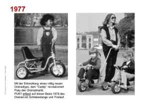 1978: компания Puky первой выпустила инновационную модель транспортного средства - трехколесные велосипеды со штангой управления